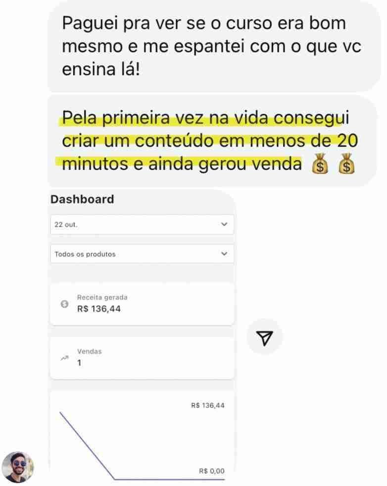 Curso online de sucesso em menos de 20 minutos, ensina a criar conteúdo e gerar vendas rapidamente.